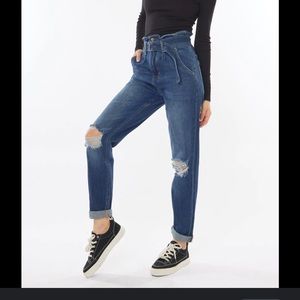 Kancan llena ultra high rise belted paperbag mom jeans